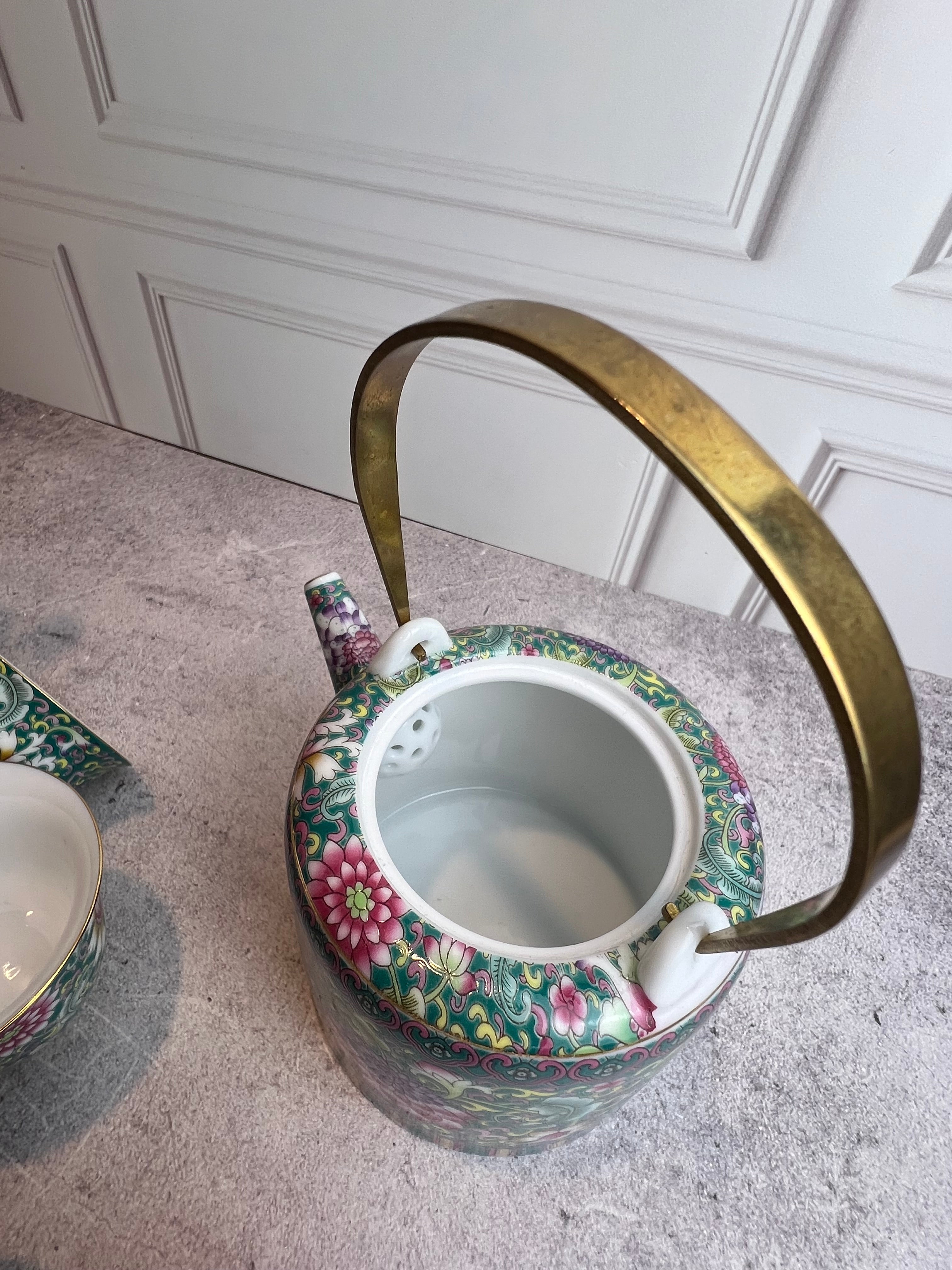 Tetera de Cerámica Estilo Chino con 4 Tacitas | Detalles Decorativos • Infusor Integrado