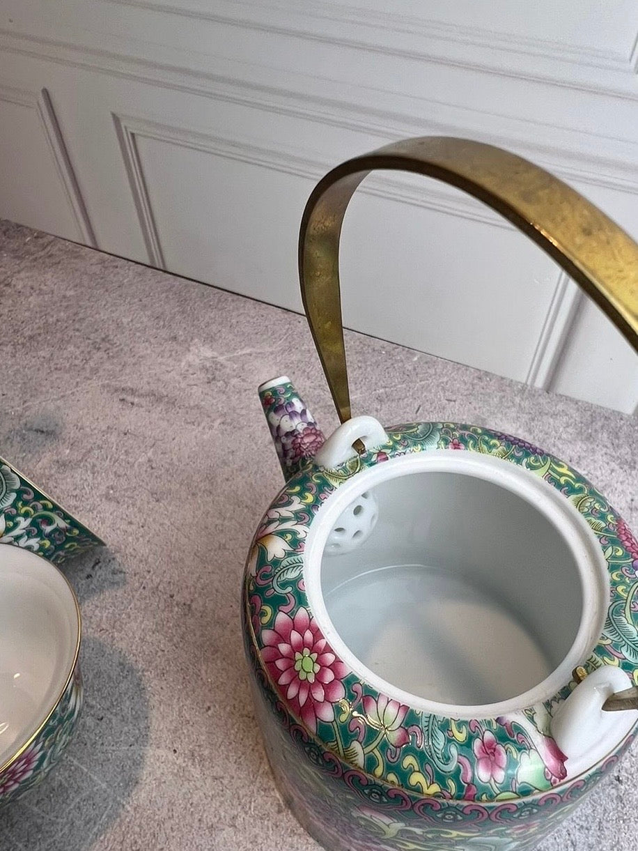 Tetera de Cerámica Estilo Chino con 4 Tacitas | Detalles Decorativos • Infusor Integrado