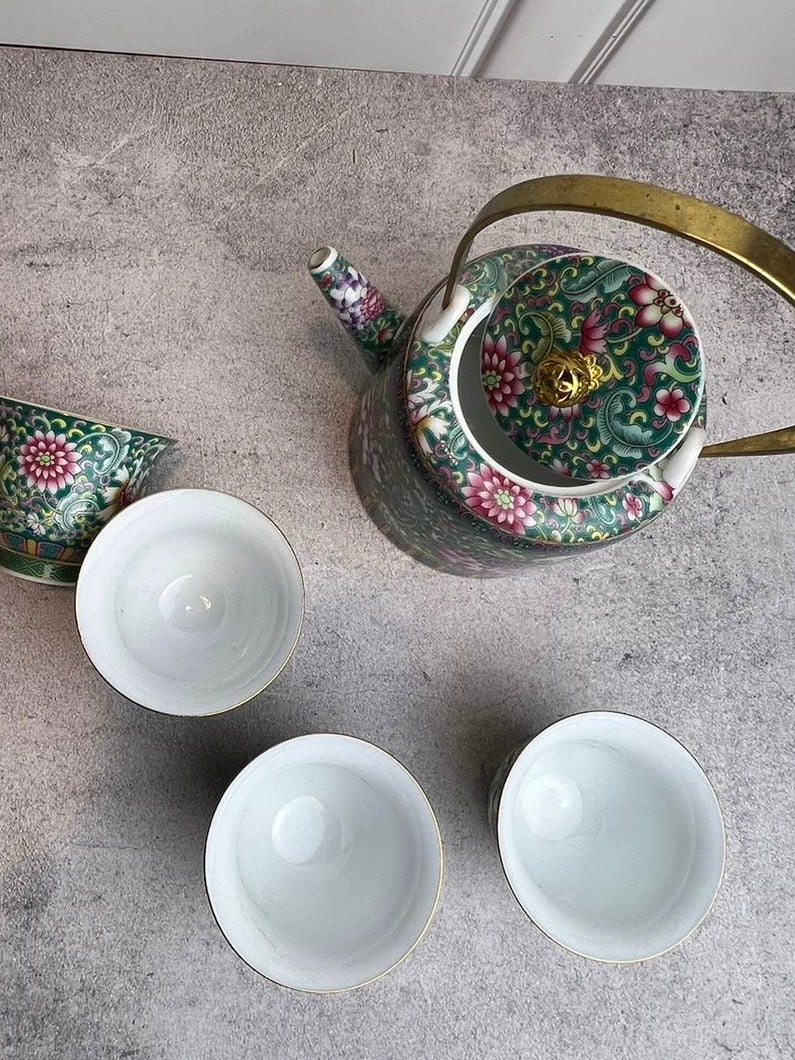 Tetera de Cerámica Estilo Chino con 4 Tacitas | Detalles Decorativos • Infusor Integrado