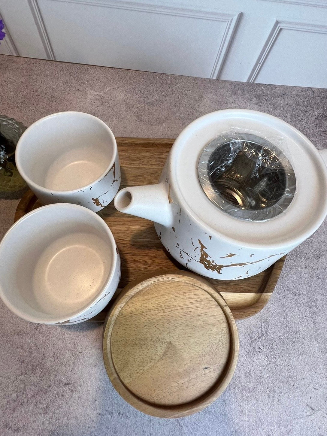 Tetera de Cerámica Kintsugi – 2 Tazas | Tapa de Nogal